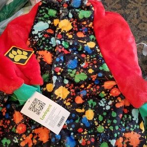 Lovinpet Black Paint Splattered Print Plush Snap Closed Coat Size XXL